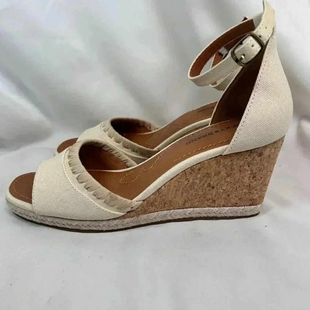 Lucky Brand Size 9.5 Espadrille Platform Sandal Ivory Cork Party